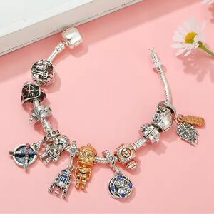 925 Sterling Silver Various Star Wars Characters Themed Loaded Charm Bracelet